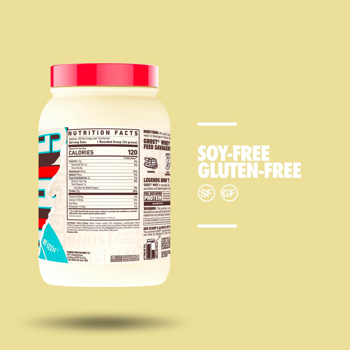 GHOST Whey Protein Powder, Coffee Ice Cream - 2LB Tub, 25G of Protein - Flavored Isolate, Concentrate & Hydrolyzed Whey Protein Blend - Post Workout Shakes - Soy & Gluten Free