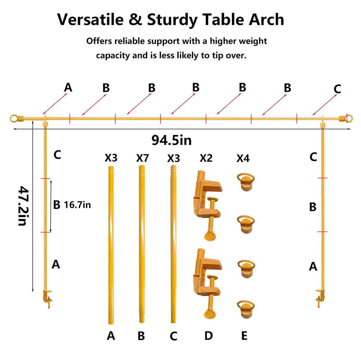 Over The Table Rod Stand with Clamps, Gold Table Arch Stand with Clamps