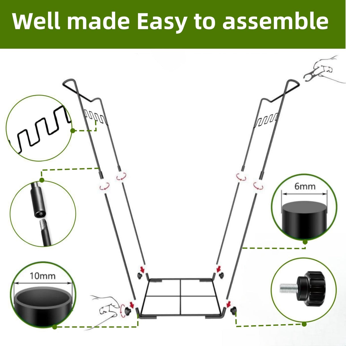 Garden Trash Bag Holder - Outdoor Leaf Bag Support Stand Multi-Use Metal Garbage Bag Holder Frame Holds 30-45 Gallons Bag for Leaves, Camping, Yard Weeding, Lawn Party