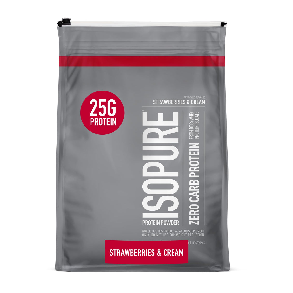 Isopure Zero Carb 100% Pure Whey Isolate Protein Powder, Lactose Free, Gluten Free, With Vitamins, Strawberries & Cream, 25g Protein Per Serving, 7.5 Lbs, 110 Servings (Packaging May Vary)