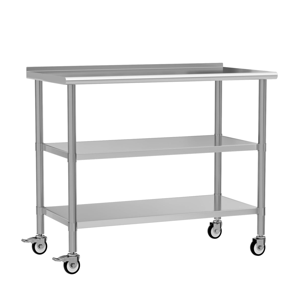 Chingoo Stainless Steel Work Table with Wheels, 24x60 Inch NSF Food Prep Table with Backsplash & 2 Adjustable Undershelves for Commercial Kitchen, Restaurant, Garage