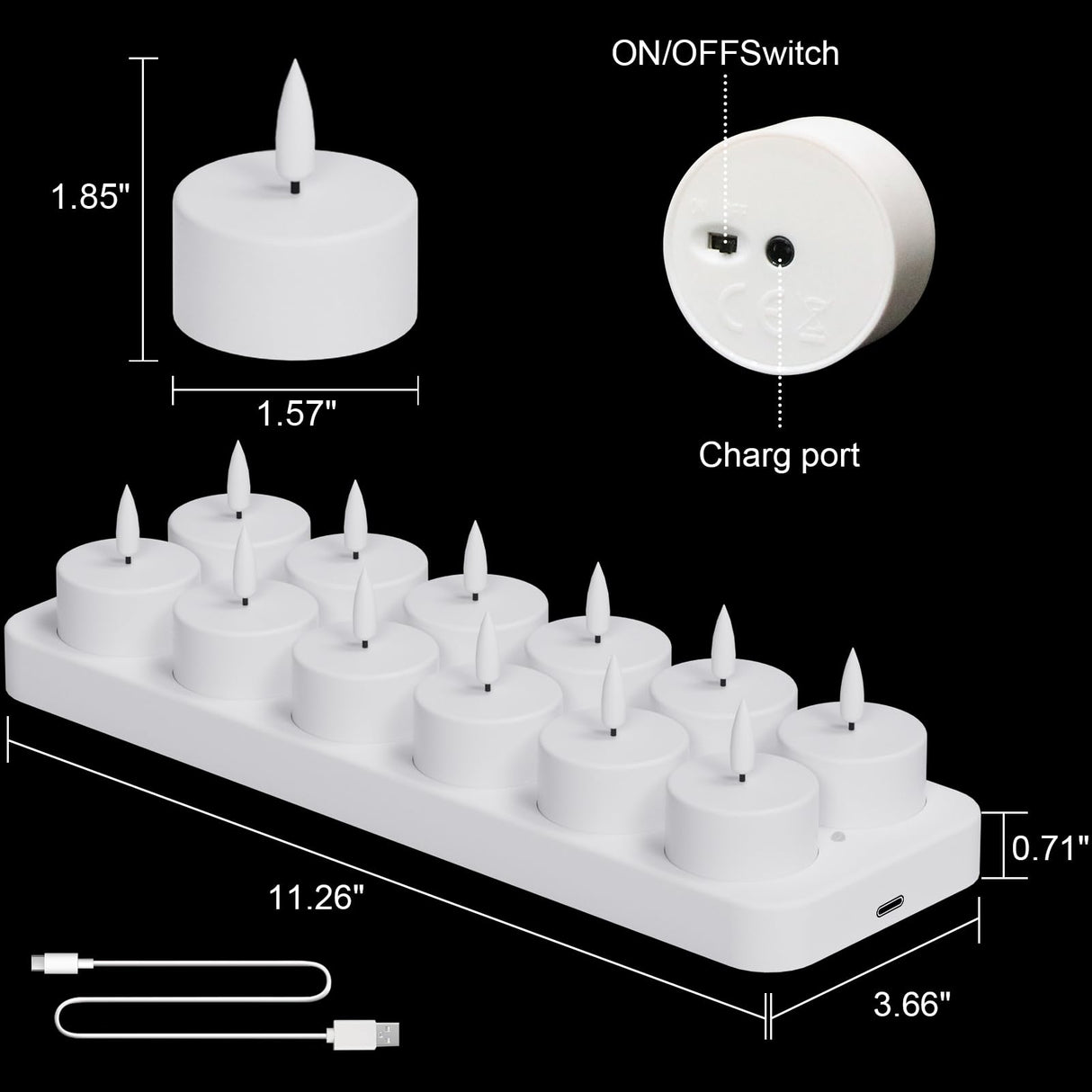 KunSwenn Rechargeable Tea Lights Candles Battery Operated, 12 Pcs White Battery Tea Lights with Remote and Charging Base, LED Flickering Tealights for Halloween Fall Christmas Decoration