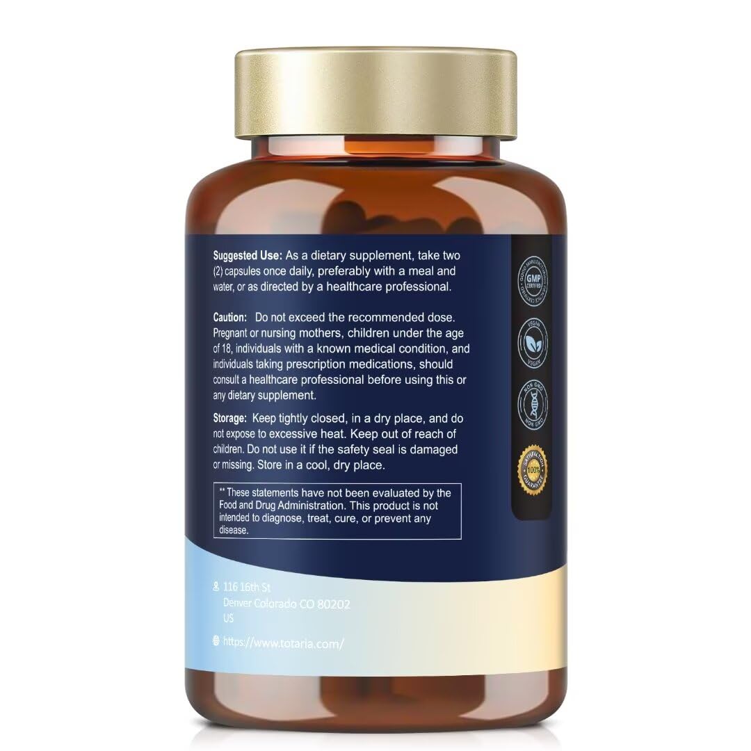 Totaria Bovine Colostrum Supplement Capsules for Gut Health, Hair Growth, Beauty and Immune Support - USA Farm Grass Fed - No Fillers, GMP Certified Calostro Bovino para Adultos Organico, 60 Servings