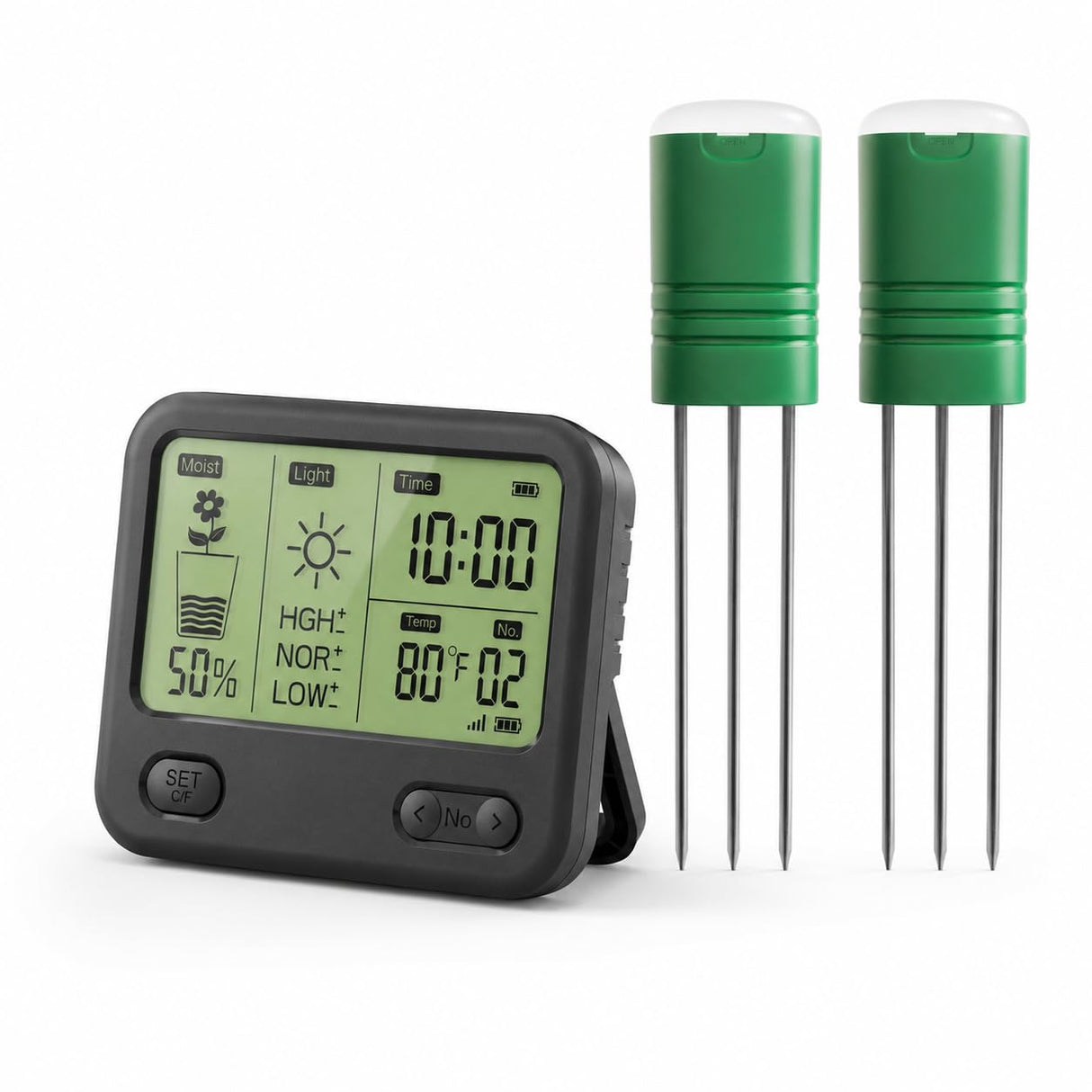 VODESON Soil Moisture Meter for Plants, 12-Zone Wireless Plant Water Meter, Soil Thermometer and Light Sensor, 4-in-1 TDR Tester, 230ft Range, IPX5 Waterproof for Indoor Outdoor Garde(Display+2Sensor)