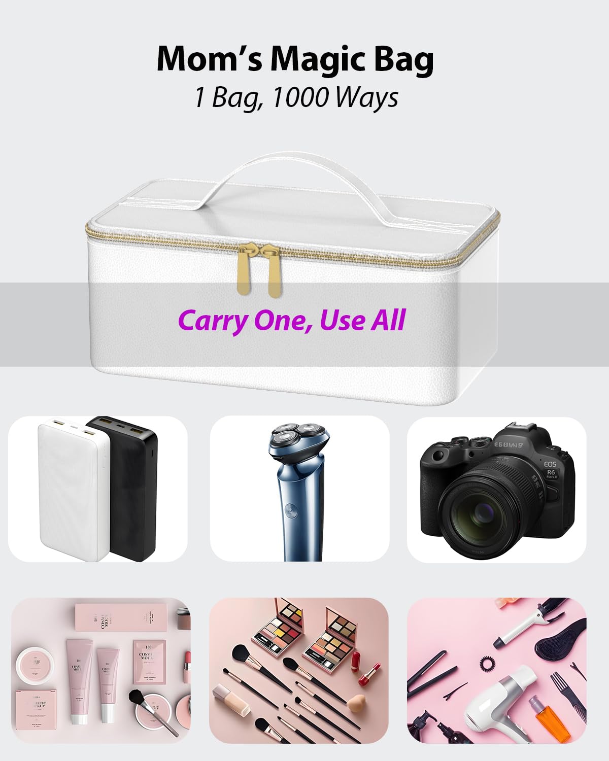 Hair Dryer with Carry Case, 160000 RPM Professional High-Speed Blow Dryer 200 Millions Negative Ionic Care Hair Dryer for Fast Drying, Low Noise Hairdryer, Travel with Magnetic Diffuser&Nozzle, White