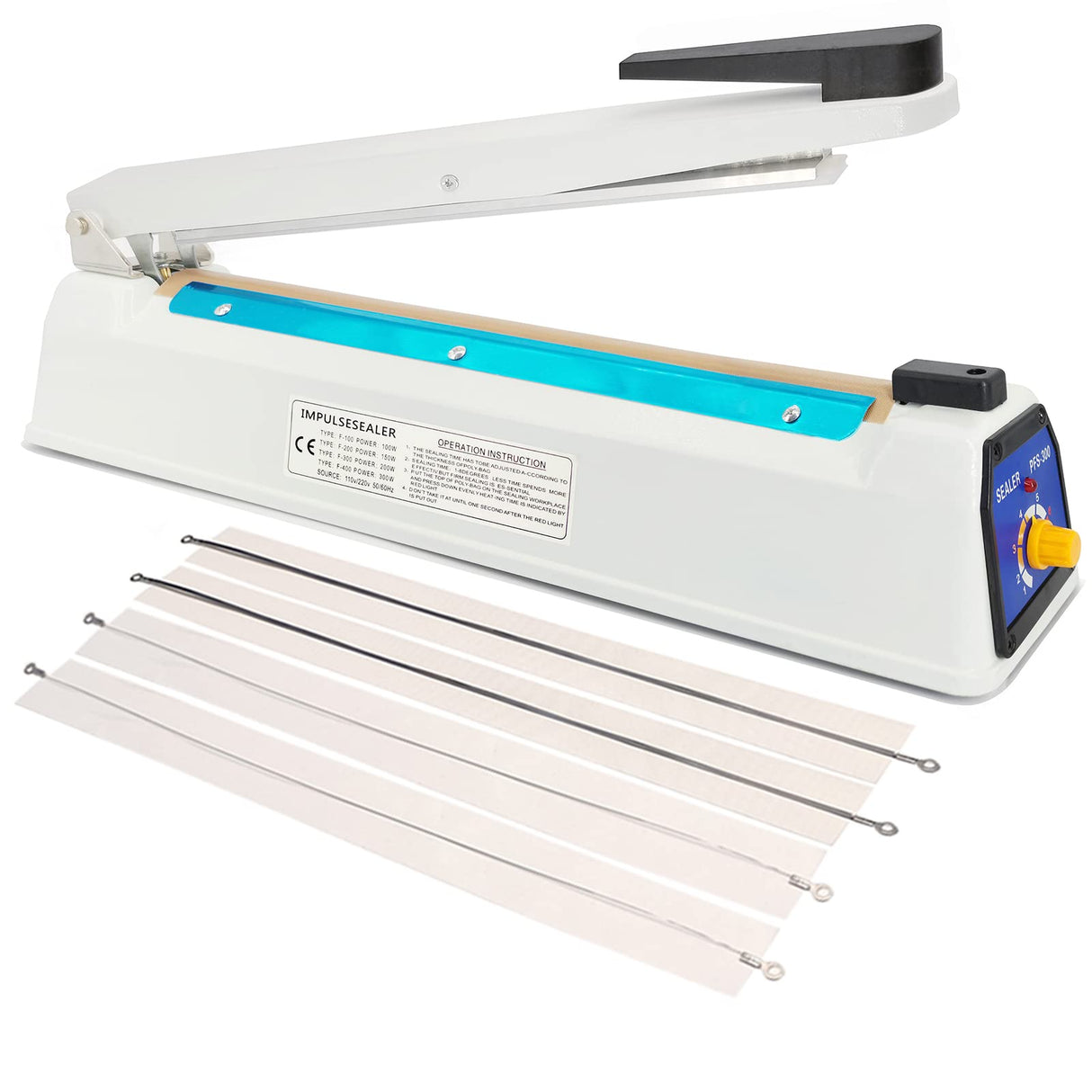 Impulse Heat Sealer Bag Sealer Machine Handheld Sealer Packaging Machine 3mm Sealing for Bag Width Sealing Machine for Self Sealing Plastic with Extra 4 Replacements 2 Fuse Kit(12 inches)