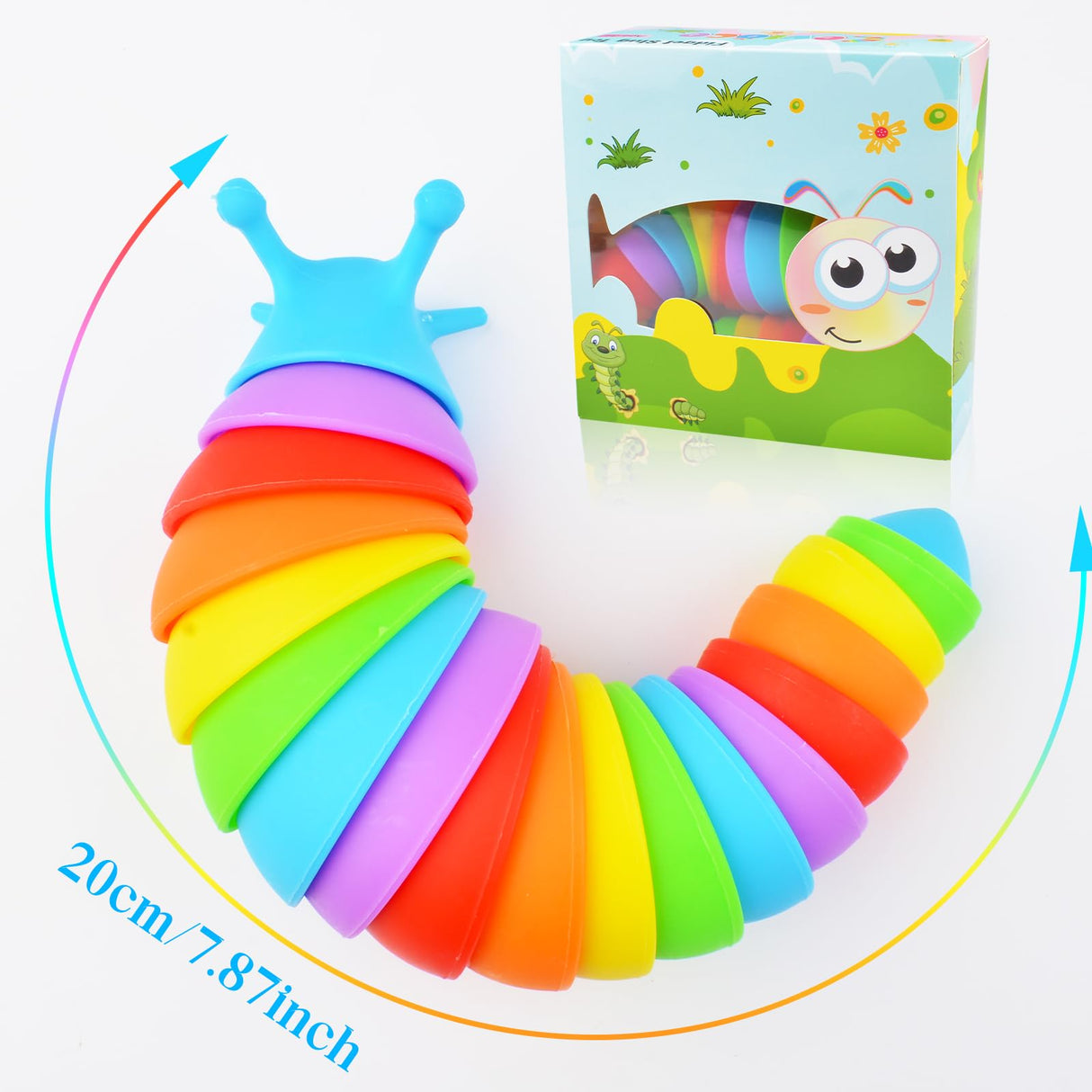 Cevioce Fidget Slug Toy, Sensory Slug Fidget Toy for Kids & Adults, 2 PCS Cute 3D Articulated Sensory Toys - Can Be Spliced, Safe|Exercise Wrist Strength & Stress Relief, Great Gift for ADHD Autism A