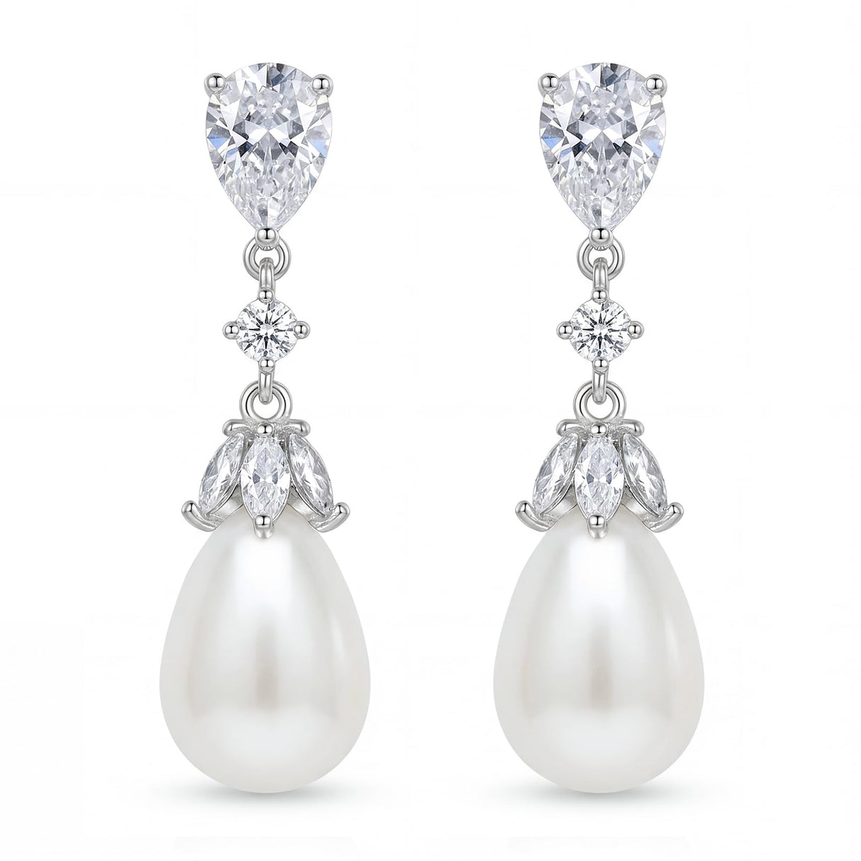 SWEETV Silver Pearl Drop Dangle Earrings for Women
