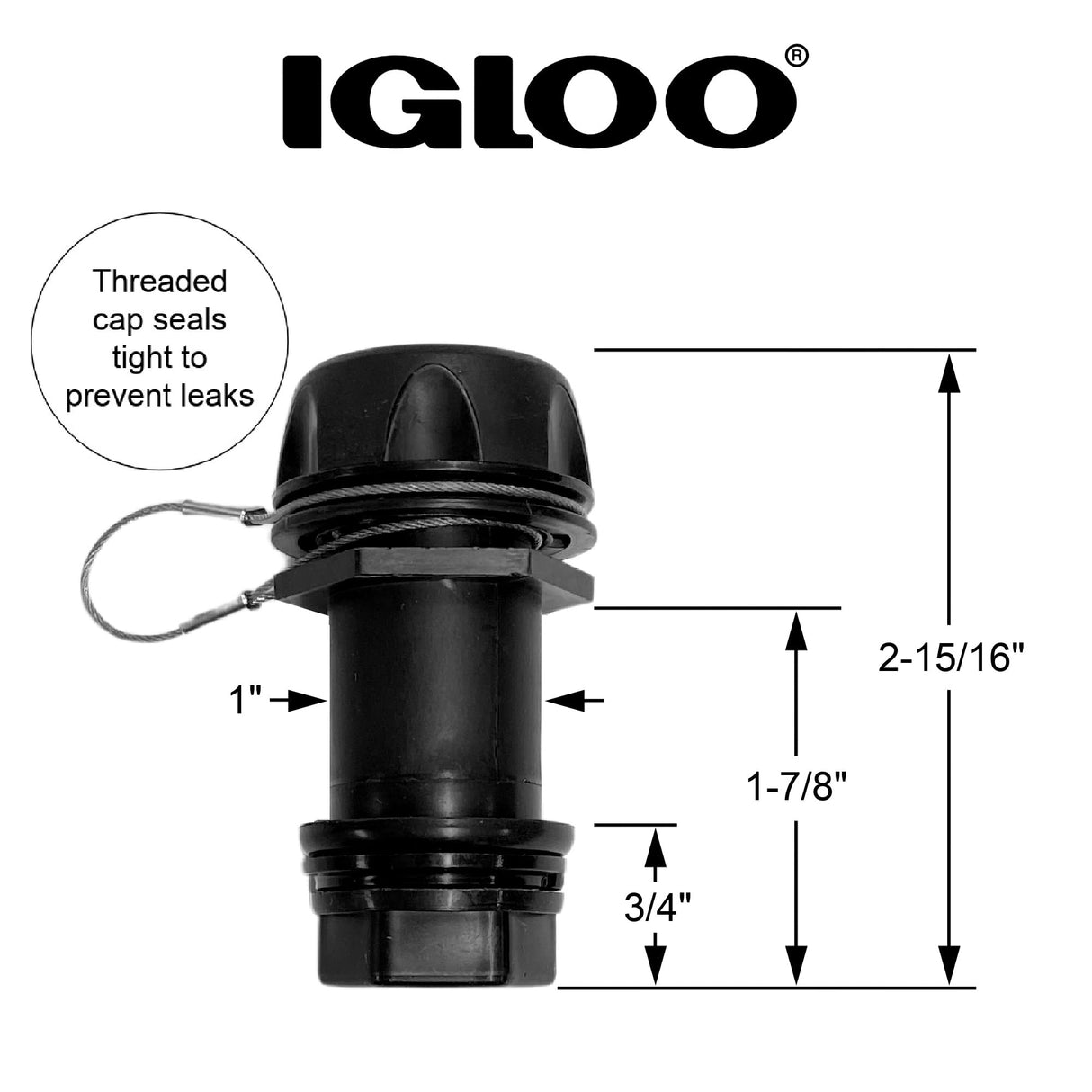 Igloo Drain Plug with Stainless Steel Tether for BMX, Overland, and IMX 25-72 Qt Coolers