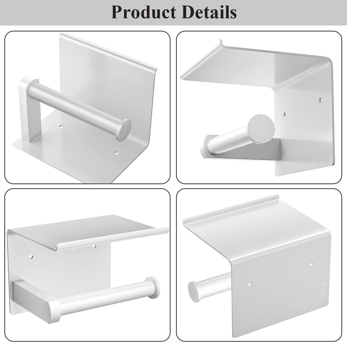 Tindbea Toilet Paper Holder with Phone Shelf, Adhesive or Screw Wall Mount Toilet Tissue Roll Holder, Rustproof & Multifunctional Stainless Steel Bathroom Storage Dispenser (White)