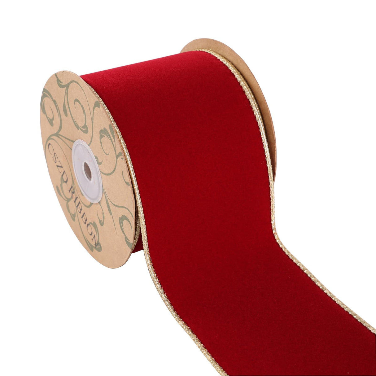 CSZD RIBBON Dark Red Velvet Christmas Wired Ribbon 4inch Wide*10Y Red and Gold Double Sided Velvet Ribbon for Christmas Tree Wreaths Gift Wrapping Bows Gralands Home Decor Crafts (Dark red)
