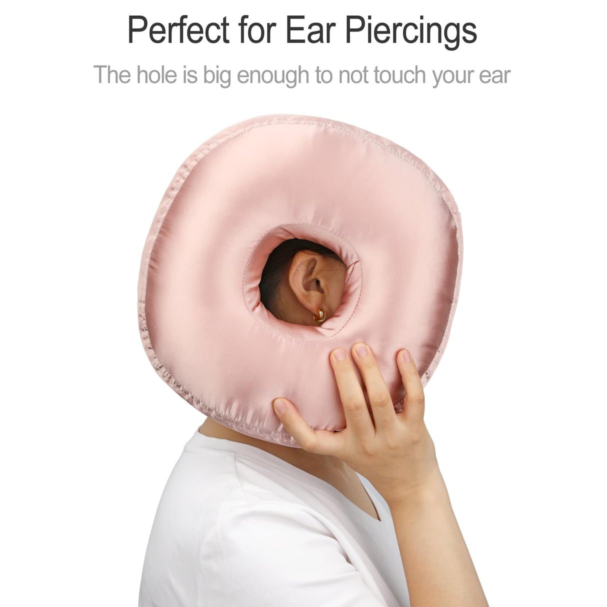 Washable Silky Satin Ear Piercing Pillow with Removable Pillowcase Smooth Cooling Donut Pillows Hole for Ear Pain Relief CNH Sleeping Pressure Sore Side Sleepers Ear Guard Protector, Coral