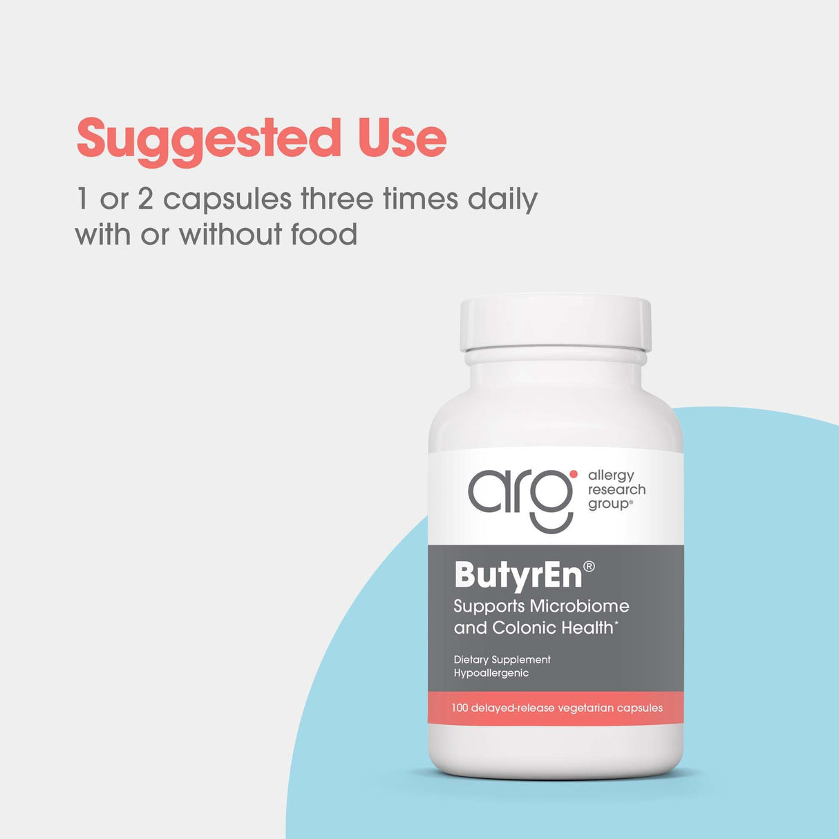 Allergy Research Group ButyrEn - Butyrate Gut Health Supplement for Women and Men, Colon and Digestive Support with Tributyrate Complex, Butyric Acid - 100 Delayed Release Vegetarian Capsules