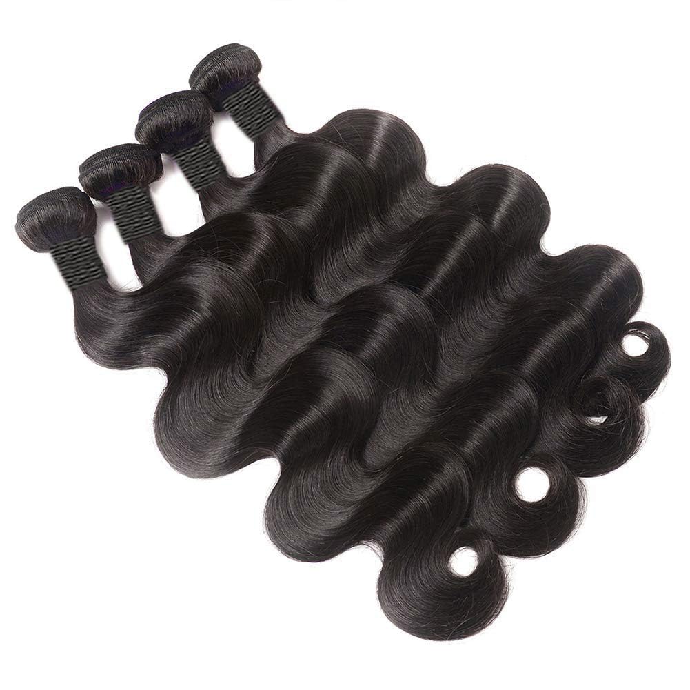 Body Wave Bundles Human Hair 20 22 24 26 Inch 12A Human Hair Bundles 100% Unprocessed Brazilian Human Hair Extensions for Women Natural Black