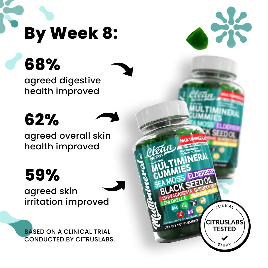 Sea Moss Gummies | Clinically Tested - Black Seed Oil Ashwagandha Elderberry Burdock Root Chlorella Manuka Honey - Vegan Irish Sea Moss Gummy Vitamins for Adults Kids Men Women - Green Apple Flavor