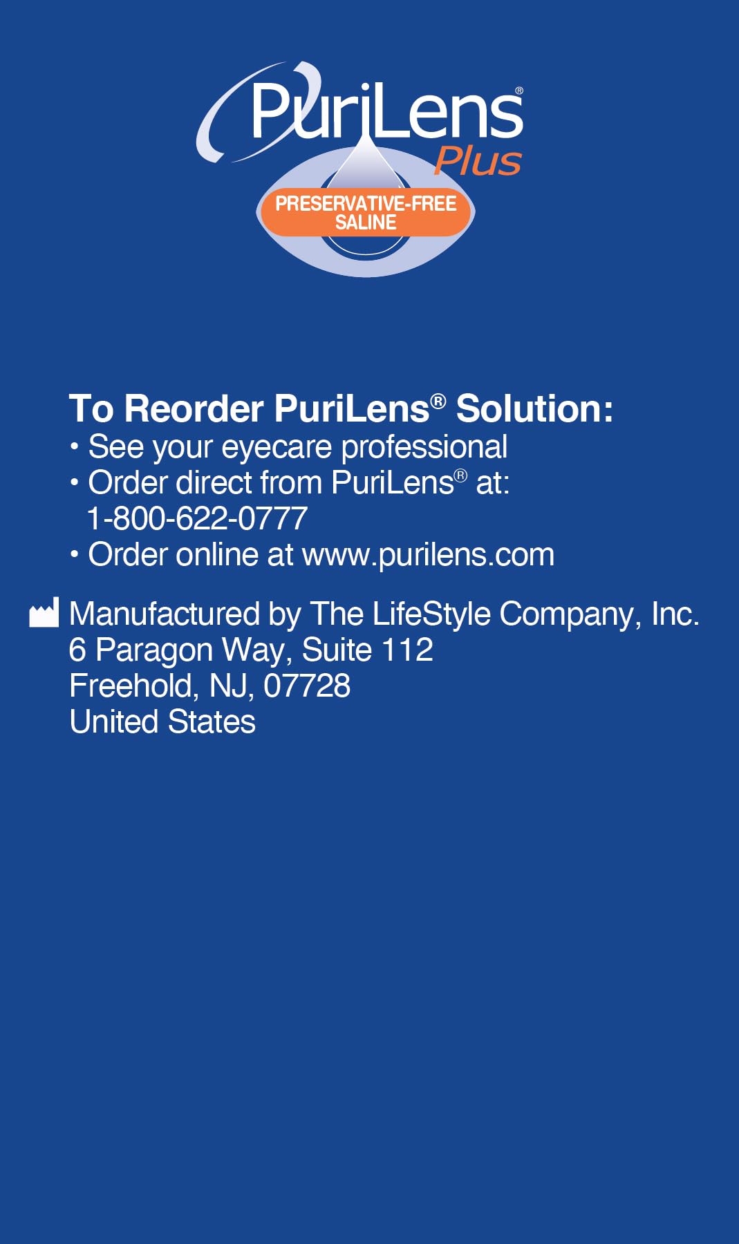 Purilens Plus Preservative-Free Contact Lens Saline 120ml (4 fl. oz.) 6 Pack