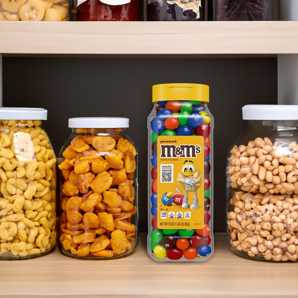 M&M's Peanut Candy Jars, Assorted Chocolate Candies, Party Size Bulk, 23 Ounces Each