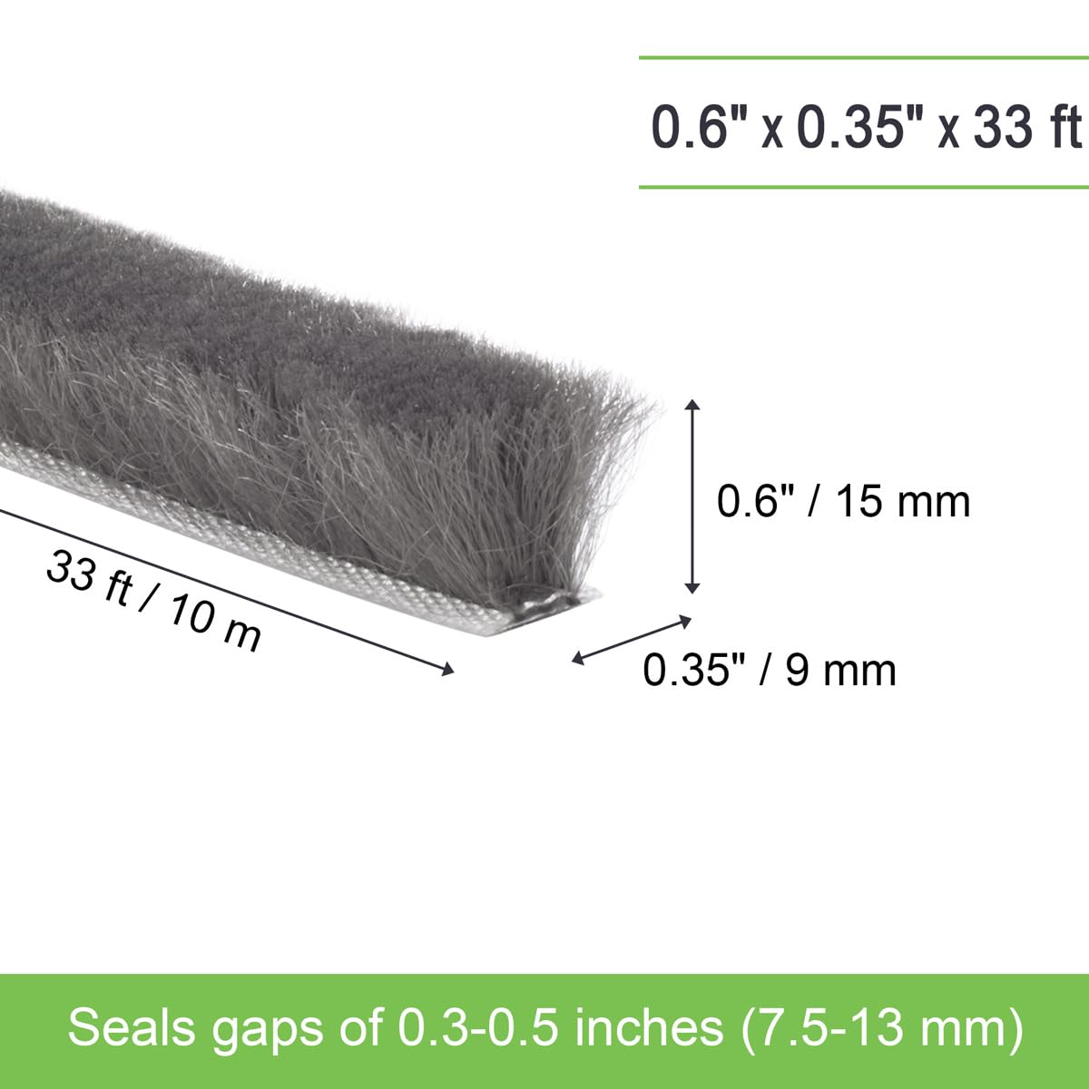 YOCCEK Self-Adhesive Weather Stripping Seal for Doors & Windows – Soundproof Insulation Gap Filler for Sliding, Exterior, Front, and Jamb Frames – 0.6" x 0.35" x 33 ft, Gray