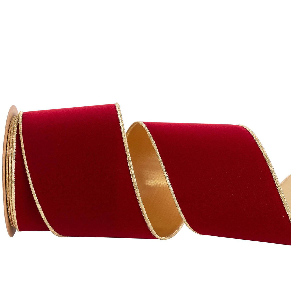 CSZD RIBBON Dark Red Velvet Christmas Wired Ribbon 4inch Wide*10Y Red and Gold Double Sided Velvet Ribbon for Christmas Tree Wreaths Gift Wrapping Bows Gralands Home Decor Crafts (Dark red)