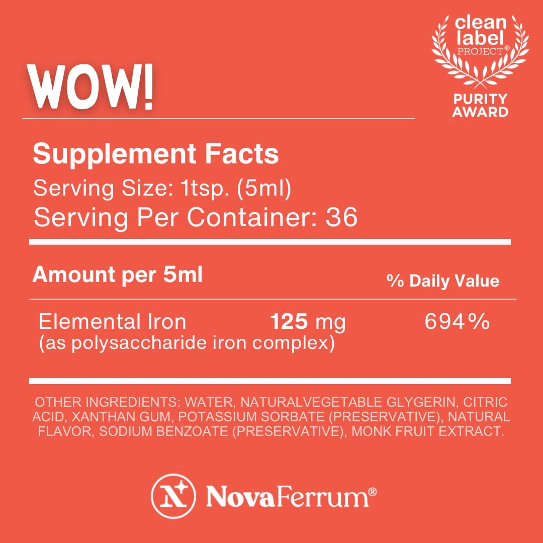 NovaFerrum Wow 125mg High Potency Liquid Iron Supplement for Adults