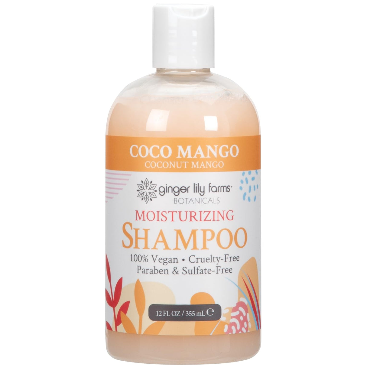 Ginger Lily Farms Botanicals Moisturizing Shampoo for All Hair Types, Coco Mango, 100% Vegan & Cruelty-Free, Coconut Mango Scent, 12 Fl Oz (Pack of 6)