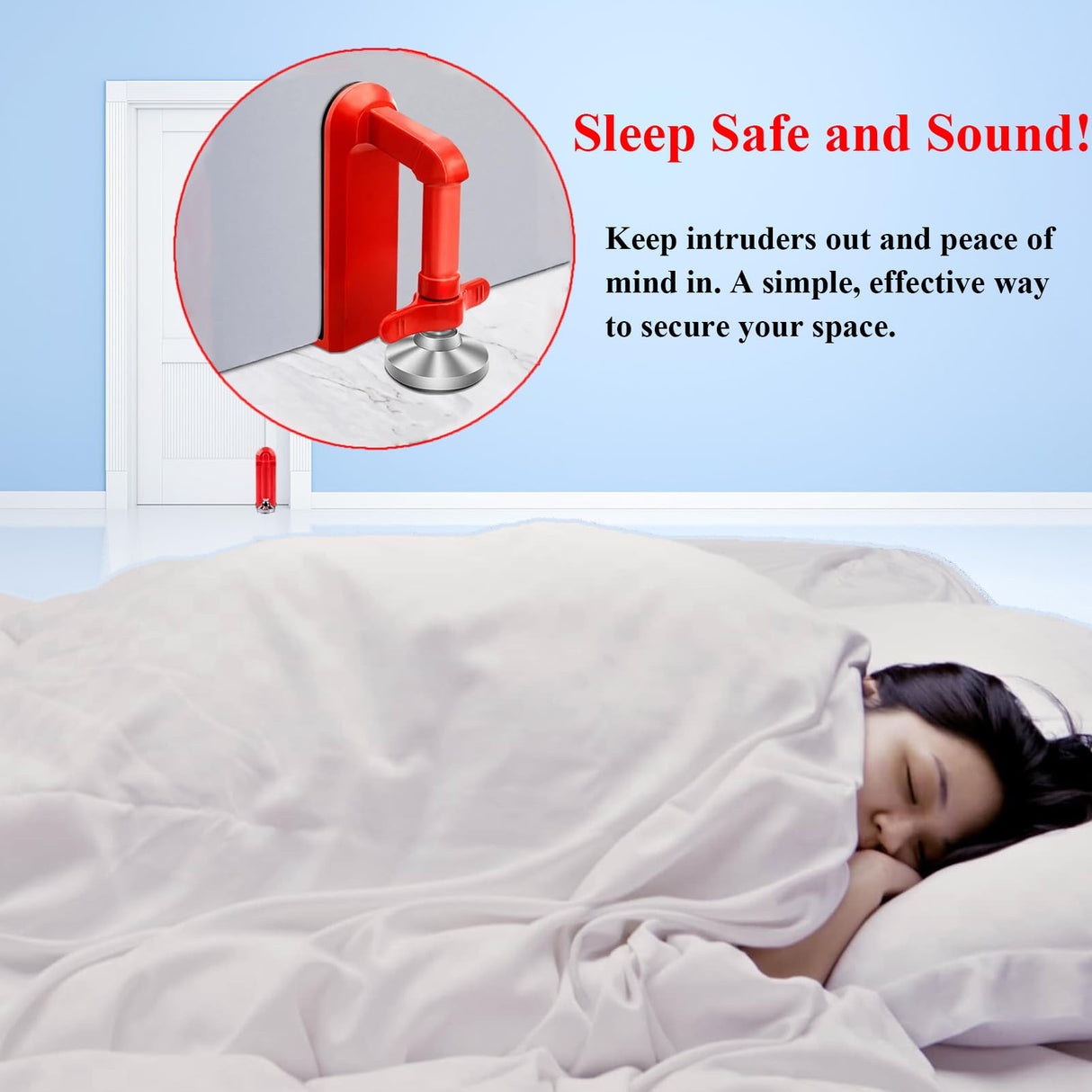 Door Stoppers Security - Portable Door Lock for Travel Anti Theft Door Blocker, Hotel Room Apartment Safety - No Drill Garage Door Brace Devices for Women, Children - Sleep with Peace of Mind