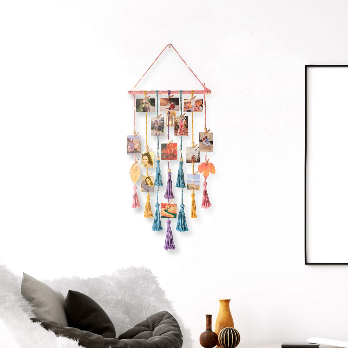 Macrame Hanging Photo Display Wall Boho Room Decor for Teen Girl Gifts
