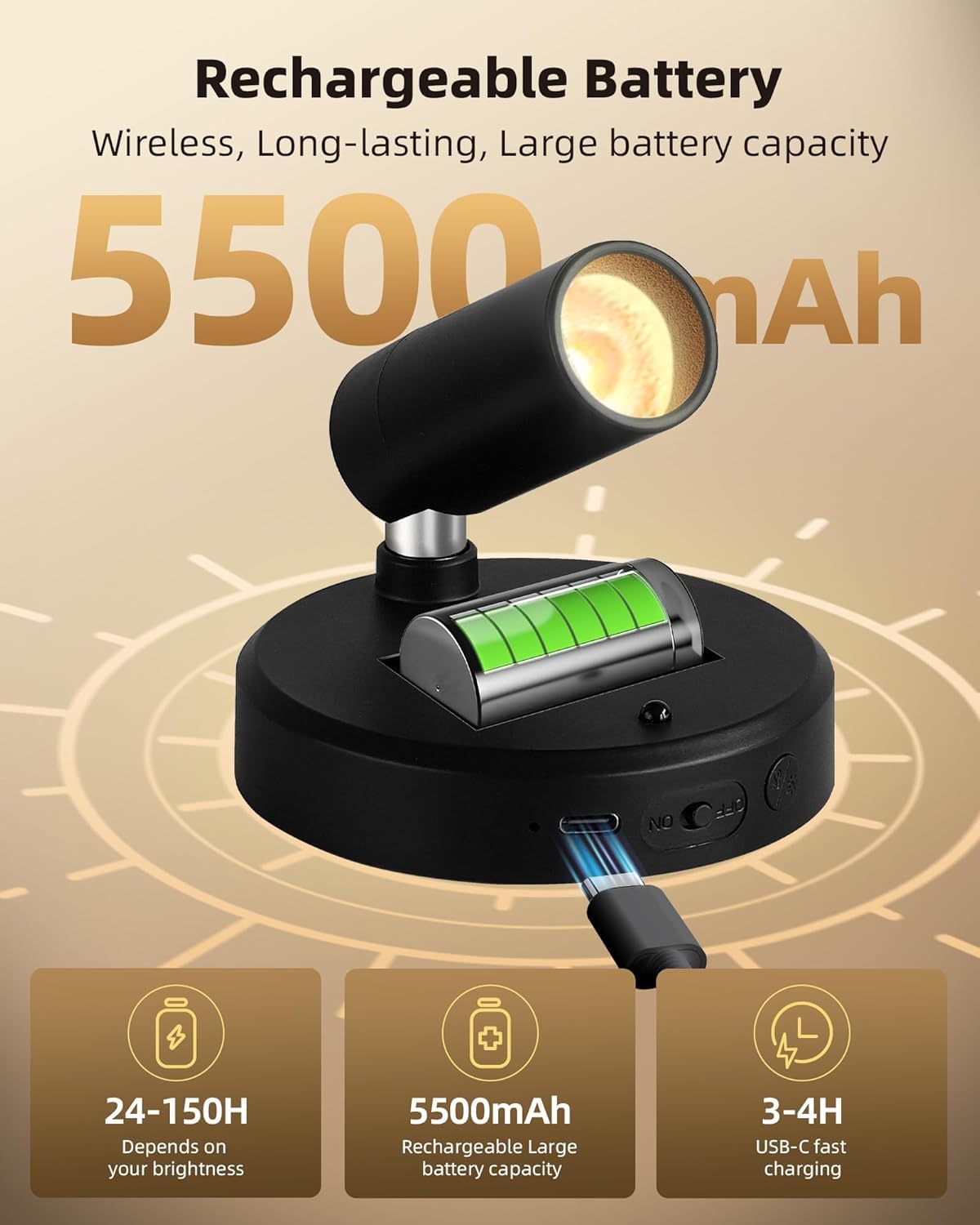 EZVALO Spotlights Indoor with Remote, 5500mAh Rechargeable Picture Lights, Wireless LED Uplighting with Timer&Dimmable, 3CCT, Display Lights for Plant Painting, Artwork, Accent Lighting (2Pack-Black)