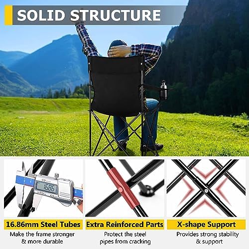 Joyfair Portable Camping Chair, Outdoor Lawn Folding Chairs for Adults, Heavy Duty Large Foldable Chairs for Beach, Fishing, Tailgating Outdoor Sport, 2 Cup Holders & Carry Bag
