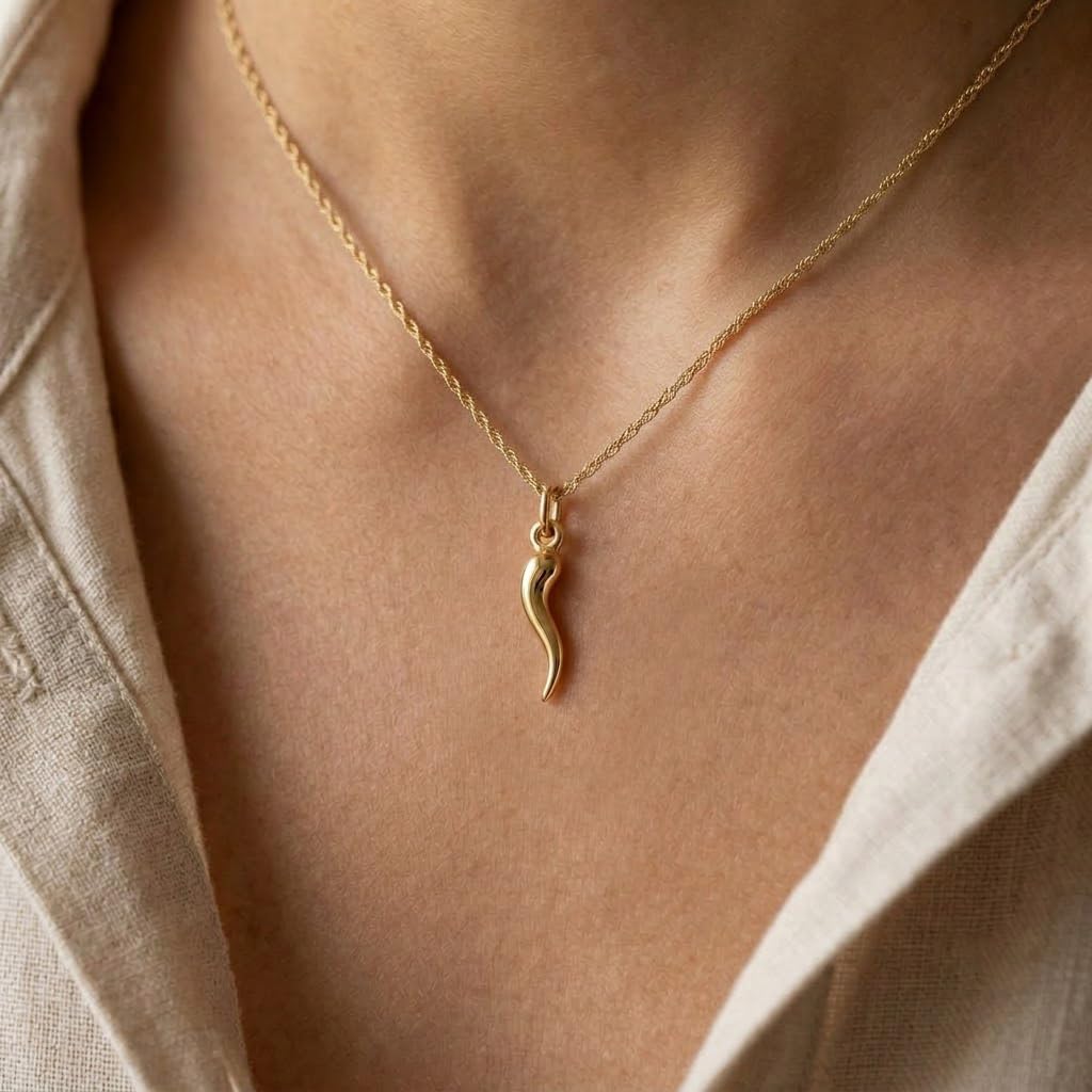 Gold Italian Horn Charm - 10 Karat Solid Gold - Cornicello Pendant