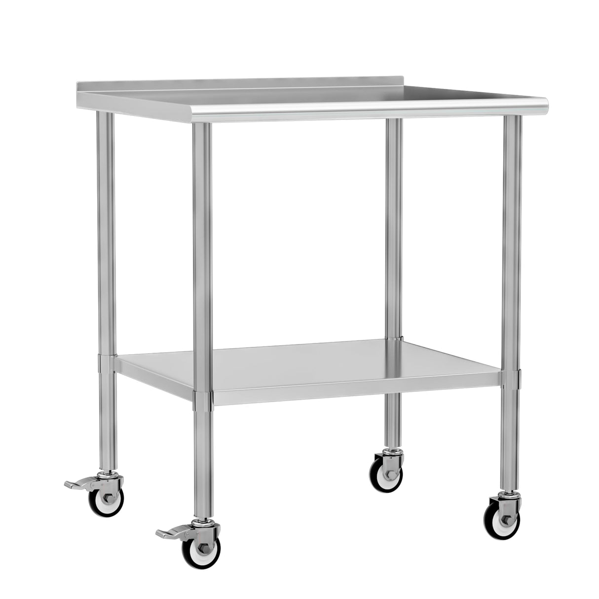 Chingoo Stainless Steel Work Table with Wheels, 30x36 Inch NSF Food Prep Table with Backsplash & Adjustable Undershelf for Kitchen, Restaurant, Garage
