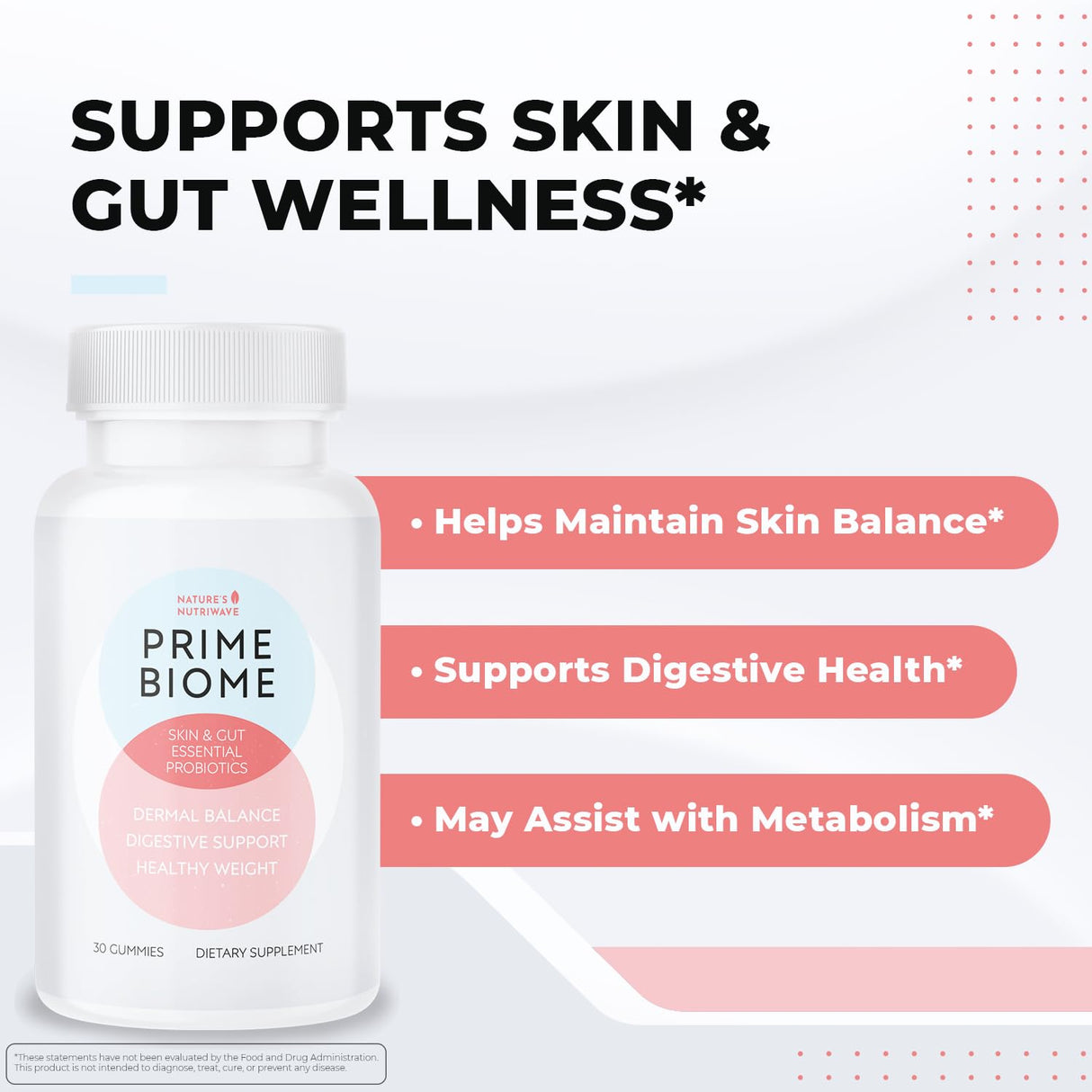 Nature’s NutriWave PrimeBiome Probiotic Gummies – Plant-Based Blend with Inulin, Lion’s Mane, Ginger & More– Non-GMO, No Stimulants, GMP Certified – 30 Gummies, 1 Month Supply