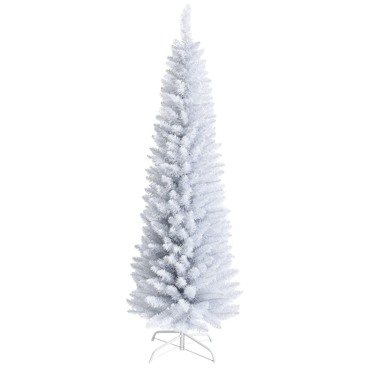 Goplus 6FT Pencil Christmas Tree, Artificial Slim White Christmas Tree with 340 PVC Needles & Folding Metal Stand, Unlit Xmas Tree for Home Office Shops Hotels Decoration