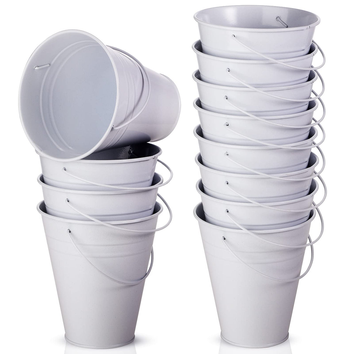 Sadnyy 12 Pack Metal Buckets with Handle, Galvanized Bucket 4.5 x 5 Inch Basket Bucket Party Supplies, Crafts for Christmas Halloween Candy Bars Vase Crafts(White)