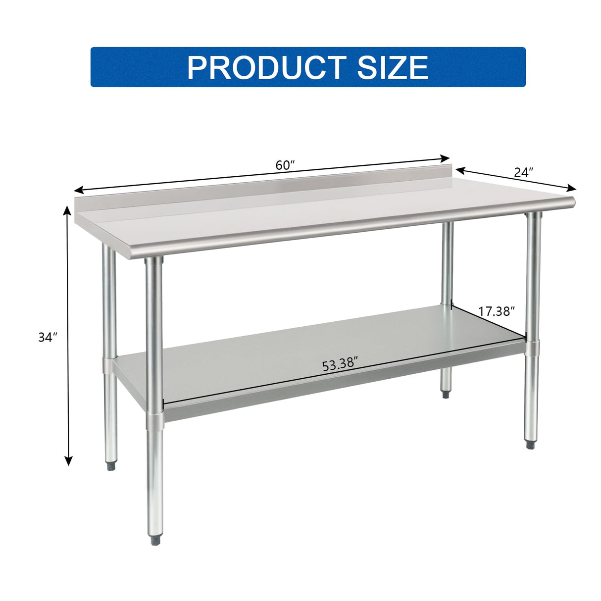 HARDURA Stainless Steel Prep & Work Table 30 x 60 Inches NSF Heavy Duty Commercial with Undershelf and Backsplash, Galvanized Legs for Commercial Food Prep