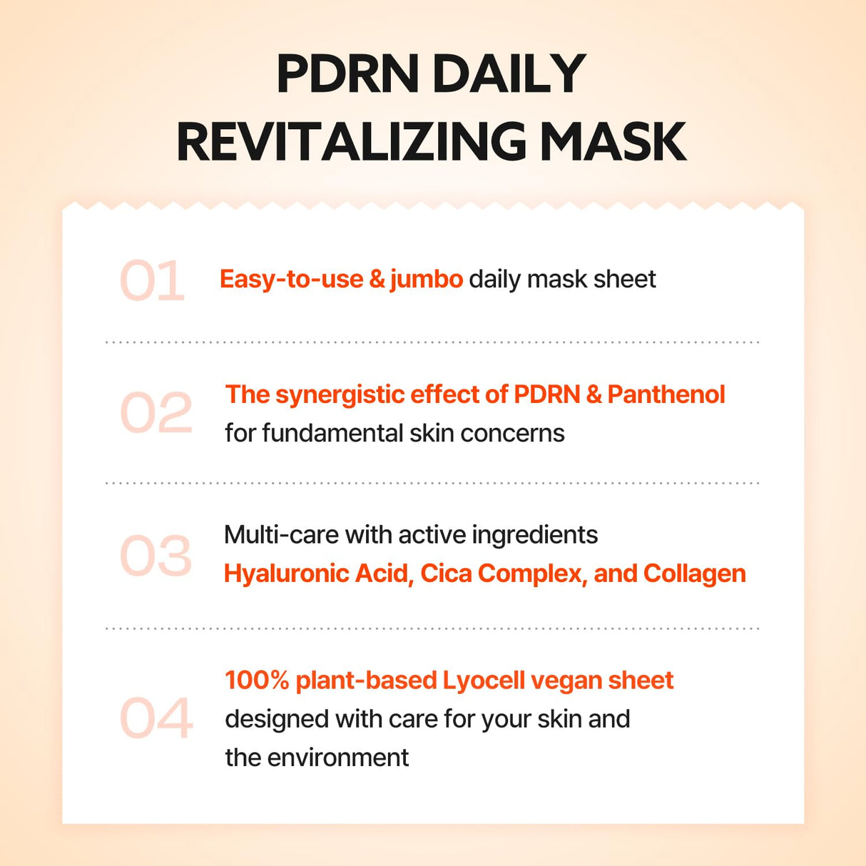 COSNORI PDRN Daily Revitalizing Mask - Skin Strengthening with PDRN, Firming & Soothing, 100% Plant-Based Sheet Mask, 30 Sheets, 11.83 fl.oz
