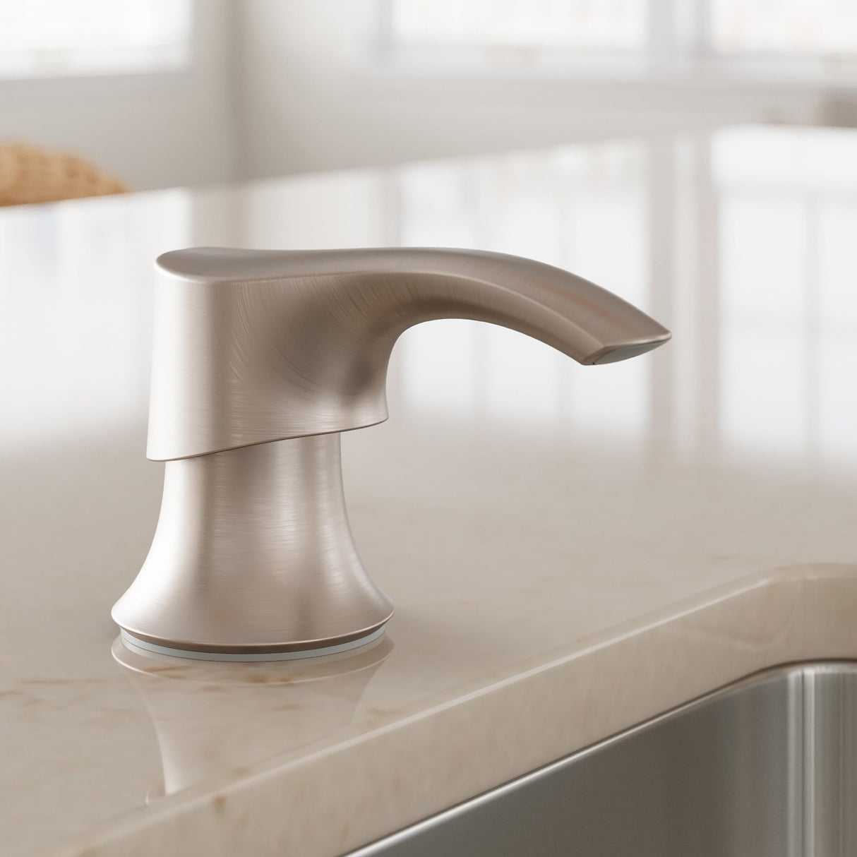 Pfister SoloTilt Kitchen Sink Soap Dispenser Counter-Mounted Stainless Steel Finish with Forward Tilting Thumb-Activated Pump Head and 16 oz Bottle for Dish Soap KSDKEMGS