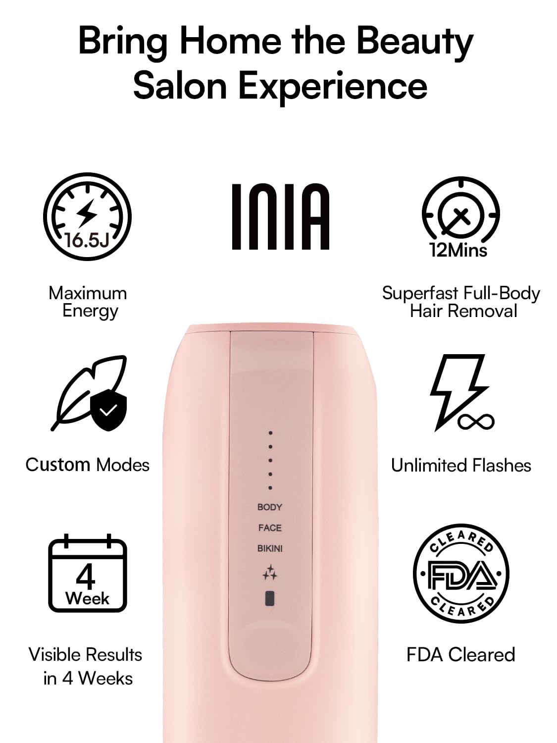 Laser Hair Removal Device for Women and Men, INIA Fond Hair Remover with Long-Lasting in Hair Reduction for Body&Face, Safe at-home Results for Armpits, Bikini and Legs