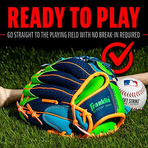 Franklin Sports Kids Baseball Glove + Ball Sets - Meshtek Youth Teeball Gloves for Kids + Toddlers - Left + Right Hand Throw Mitts + Glove Sets with Foam Balls - Boys + Girls Gloves - 9.5" Inch