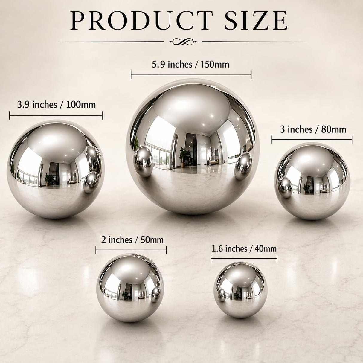 Gazing Ball Garden Mirror Outdoor, Outside Decorative Globe Silver 5Pcs Mix
