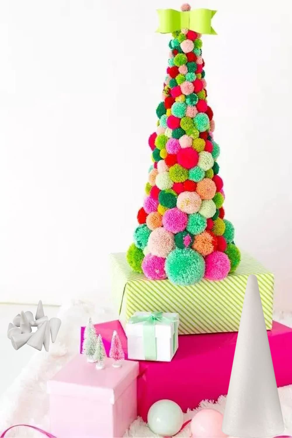 FFchuanhe 24-Pack Craft Foam Cones, Foam Tree Cones, Assorted Sizes White Polystyrene Cones Shaped Foam (4.6.8.10.12in), for Arts and Crafts, Christmas Tree, Wedding, Birthday, DIY Home Craft Project