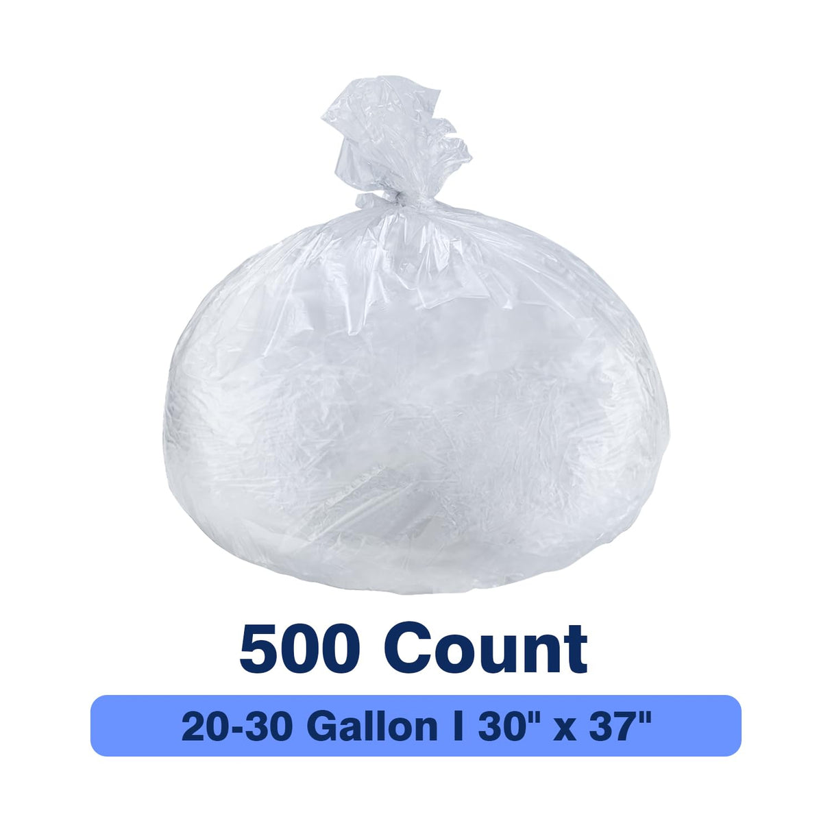 Plastiguide 20-30 Gallon Trash Can Liners, 500 Count High Density Garbage Bags, 30'' x 37'', Clear, for Outdoor, Bathroom, Office, Recycling, Janitoria, Commercial and Industrial Use