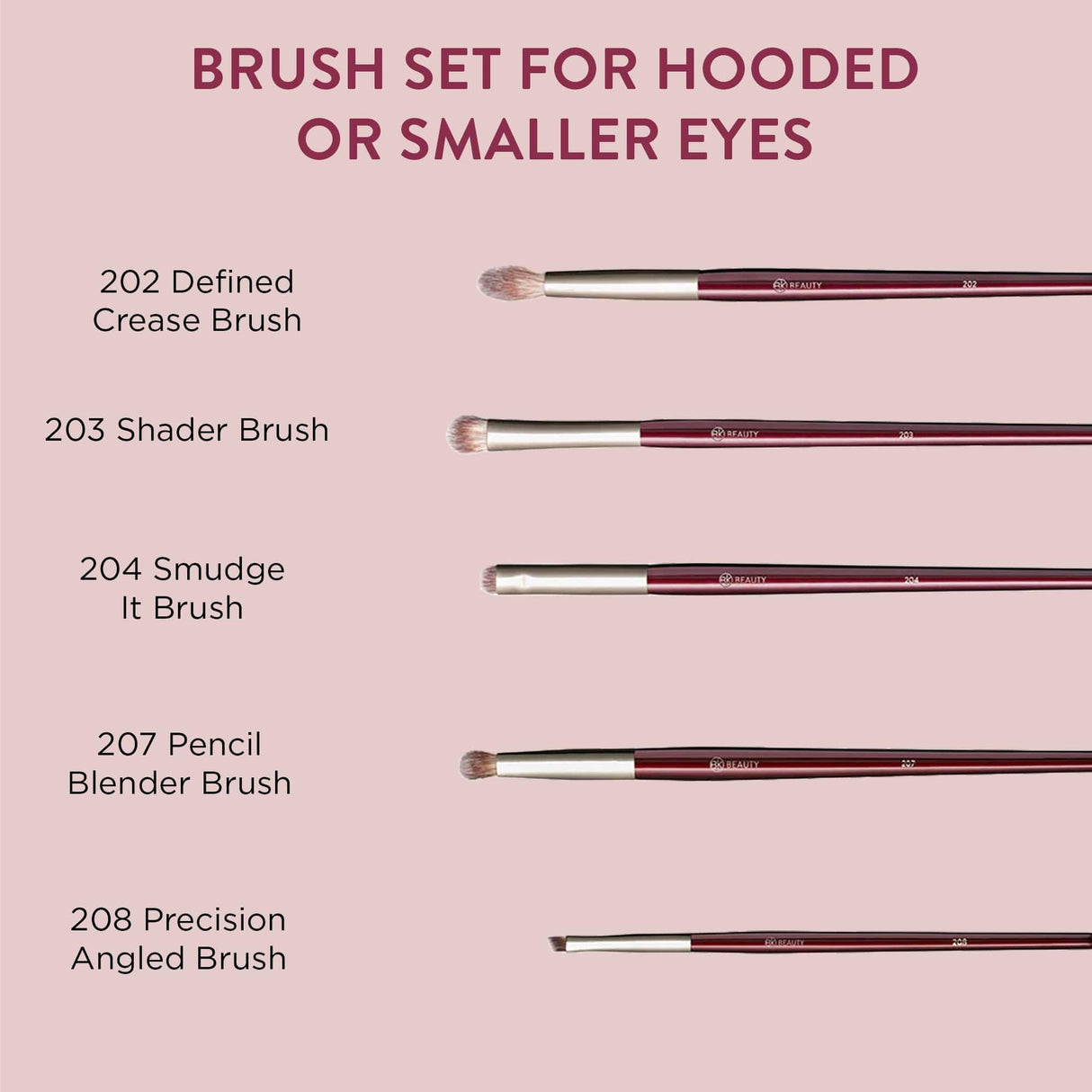 BK BEAUTY - BRUSH SET FOR HOODED OR SMALLER EYES (5PC) - Eyeshadow Brush Set for Blending, Smudging & Defining Eyeshadow and Eyeliner | Premium Eye Makeup Brushes for Precise Application