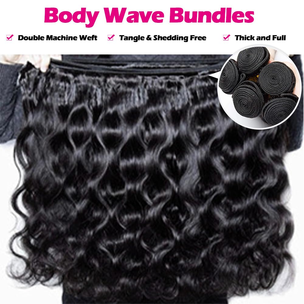 12A Human Hair Bundles with Closure 18 20 22 with 16 Inch Brazilian Body Wave Bundles Human Hair with Closure 100% Unprocessed Virgin Human Hair Weave 3 Bundles Deals with 4x4 HD Lace Closure