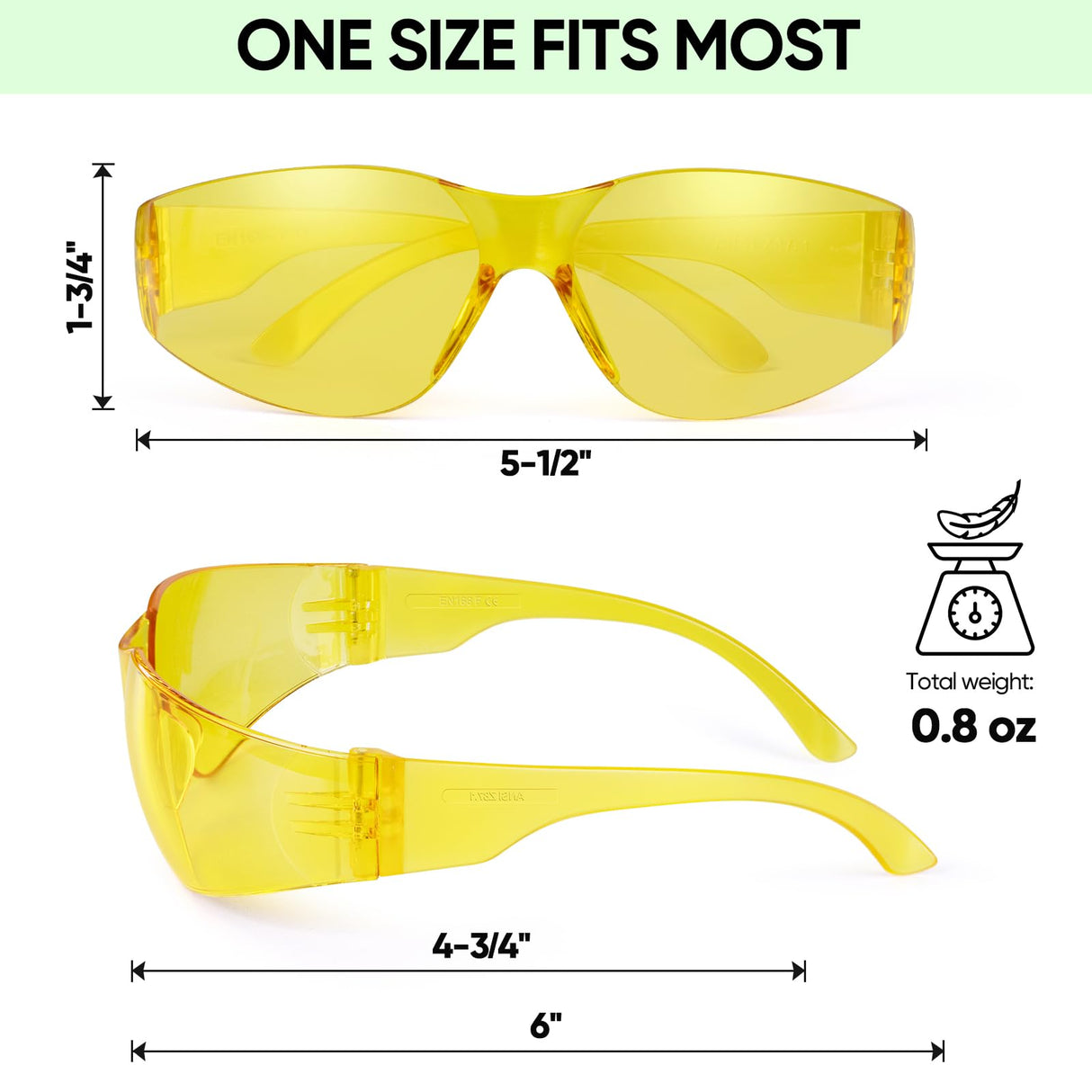 TICONN Clear Safety Glasses for Men and Women, Safety Goggles with Scratch Impact Resistant Meets ANSI Z87.1 Standard (Yellow, 120 Pack)