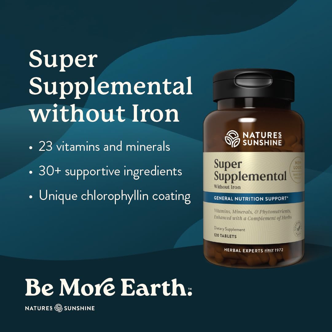 Nature's Sunshine Super Supplemental w/o Iron: Complete Multivitamin with Minerals, Antioxidants & More for Nutritional Gaps, Overall Health, Immune & Energy Support. 120 Tabs