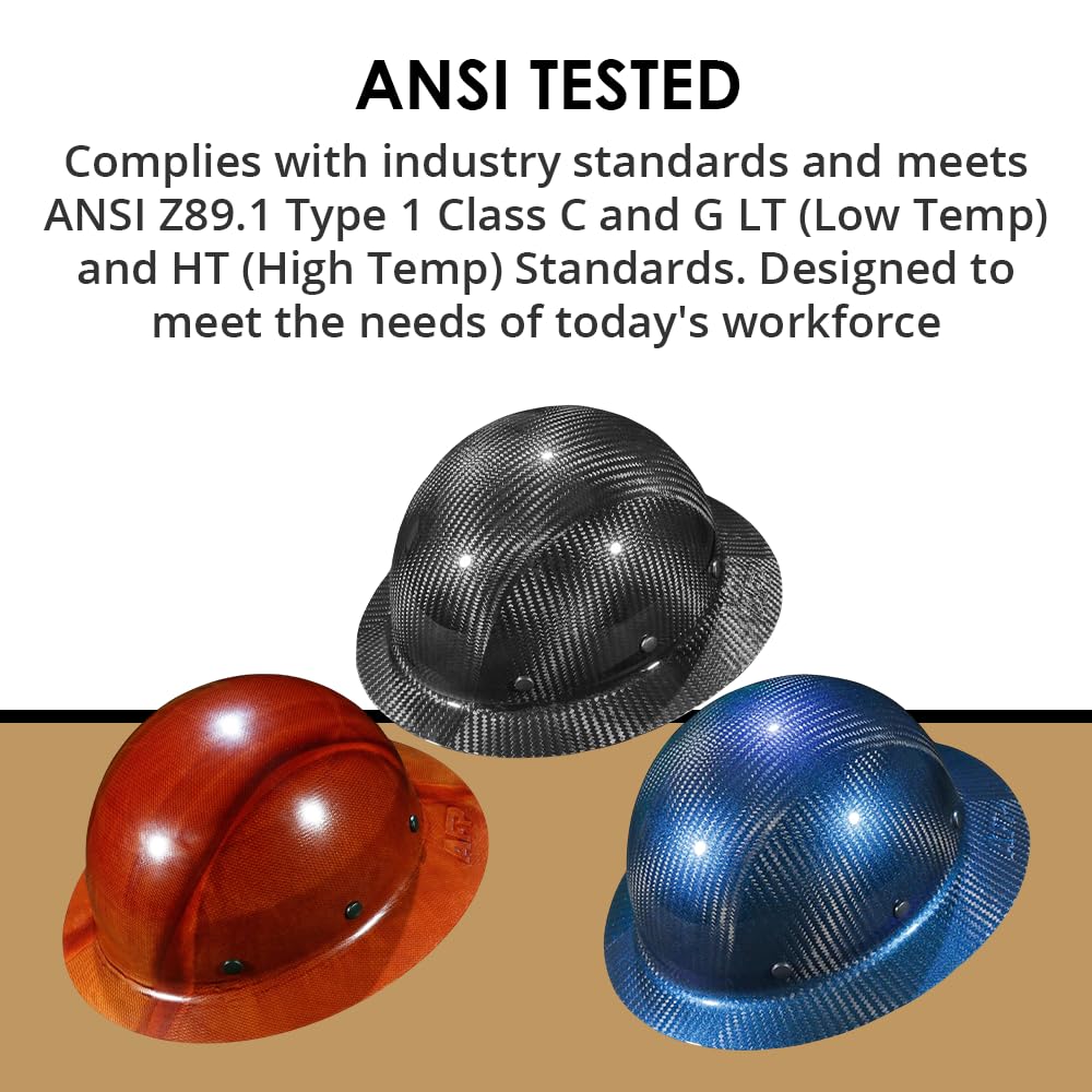 AFP Fiber Full Brim Hard Hat | 6 Point Ratchet Suspension | OSHA & ANSI Rated | Hard Hats for Men | Premium Construction Helmets for Safety