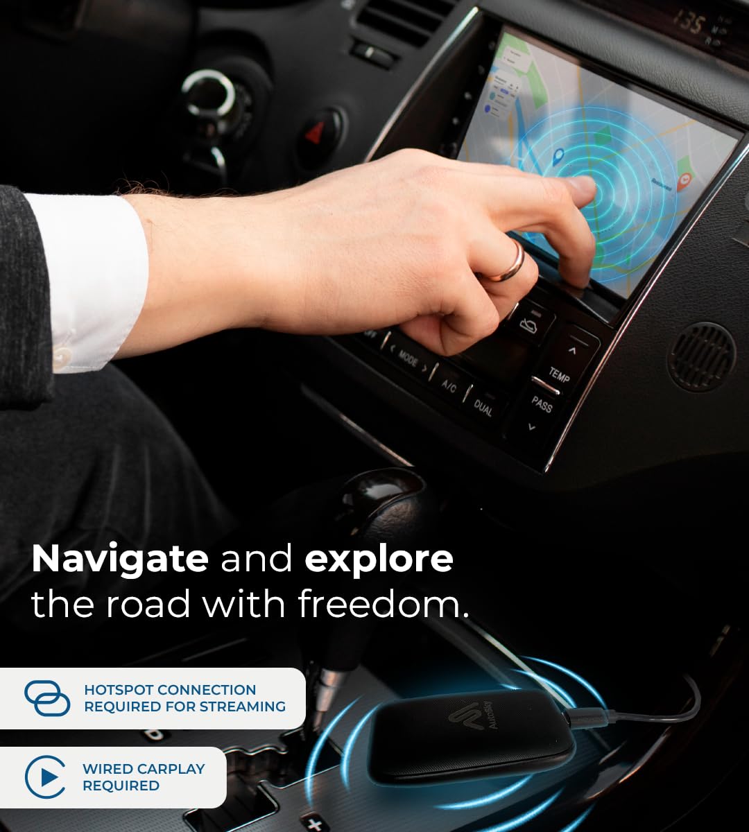 AutoSky Ai Box Lite Air - Streaming on the Go, Netflix and Youtube in your car. Convert Your Wired CarPlay into Wireless CarPlay or Android Auto. HotSpot Required for Streaming. Wired CarPlay Required