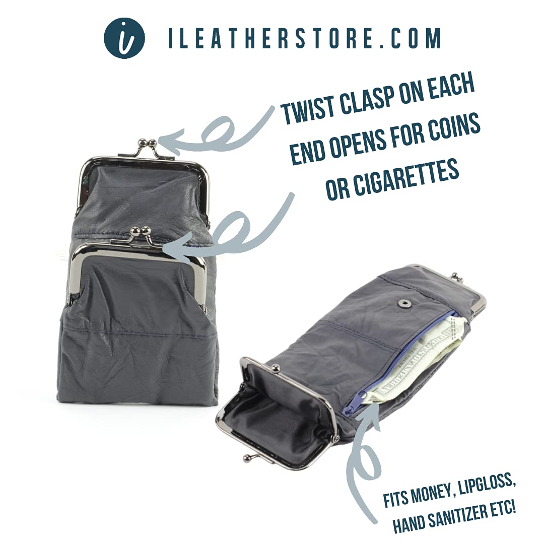Leather Impressions Sturdy Cigarette Case - Make a Fashion Statement with The Elegant Cigarette Holder Featuring Dual Twist Clasp and a Zipper Pocket, Classic Long-Lasting Lighter Holder (Brown)