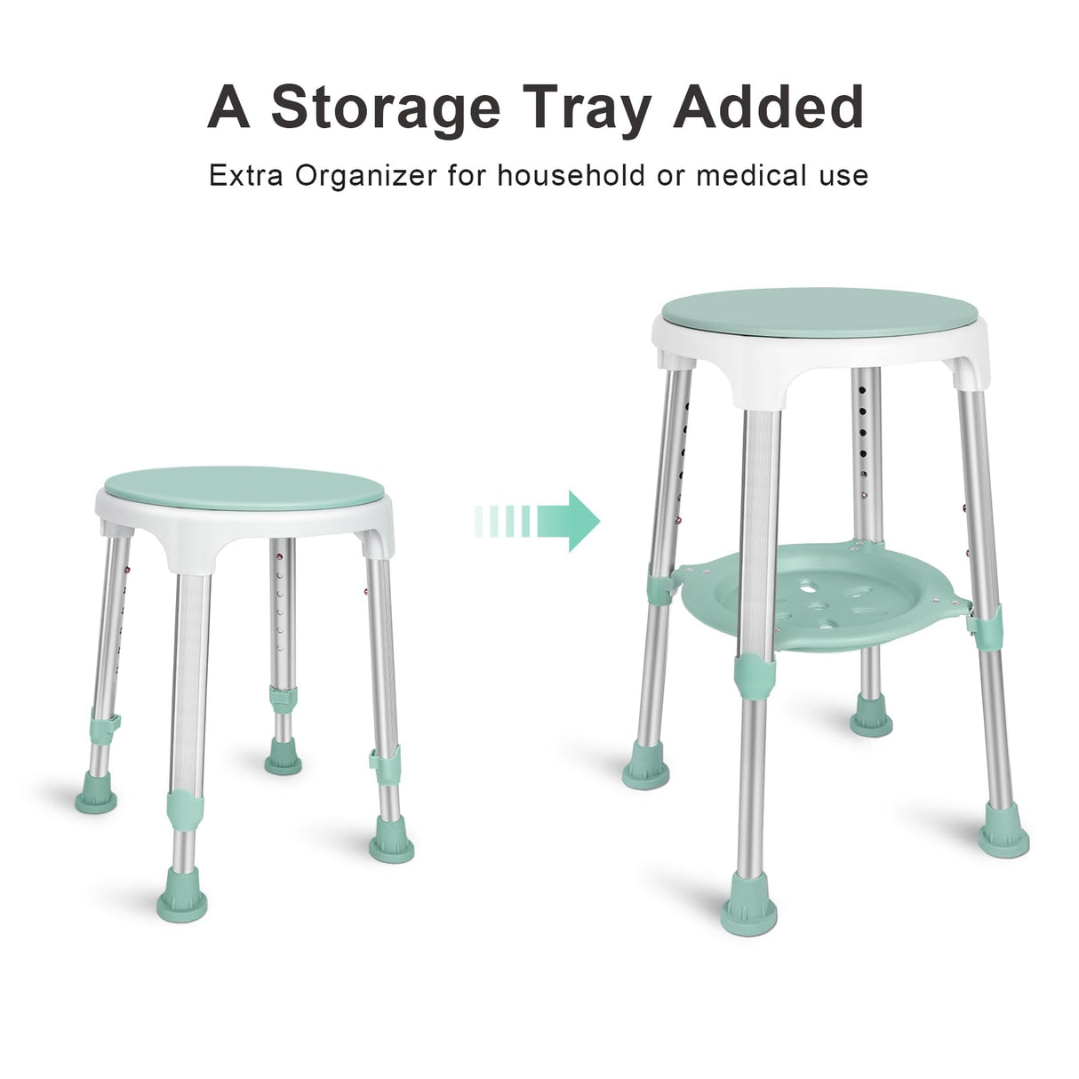 Shower Chair for Inside Shower, FSA/HSA Eligible Swivel Shower Stool 350lbs, Adjustable Tub Chair and Bathroom Stool with Storage Tray for Seniors, Elderly, Bath Handicap & Disabled